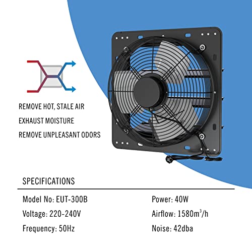 Brogachy 300 mm Shutter Extractor Fan with PWM Speed Control 1580 m³/h Air Extractor for Attic Ventilation, Workshops and Garages, Greenhouse.