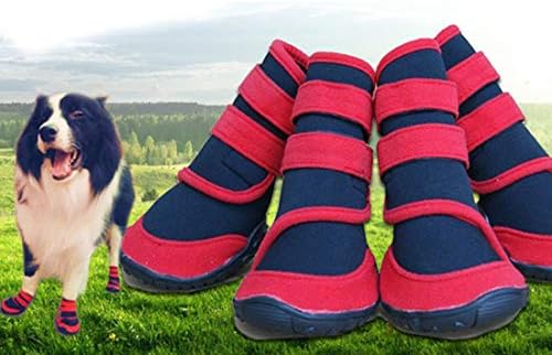 VICTORIE Dog Shoes Winter Warm Waterproof Protective Boots for Small Medium and Large Dog With Velcro red+black 4pcs(XL: 98 * 77mm)