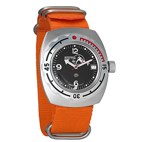 Vostok Amphibian Automatic Mens Wristwatch Self-Winding Military Diver Amphibia Case Wrist Watch #090634 Scuba Dude (Orange)