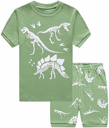 Emyrin Boys Dinosaur Short Pajamas Toddler Kids Sleepwear Summer Clothes Set Size 2T-7T (2T, Green)