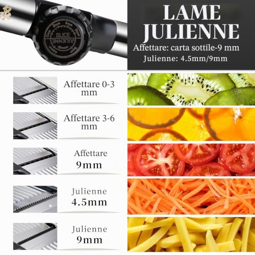 5 in 1 Manual Adjustable Vegetable Mandolin, Stainless Steel Blades, Hand Protection, Julienne Slicer for Potatoes Carrots Onions