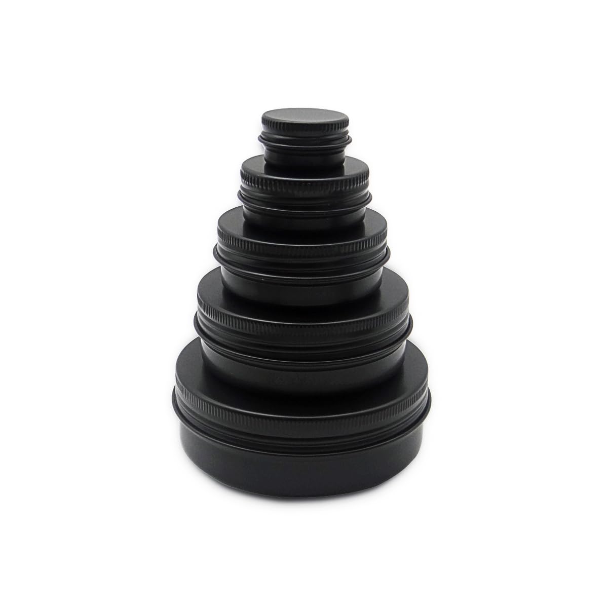 Wopanxye 5pack 60ml Aluminum Tin, 1oz Black Metal Jar with Screw Lid, 30ml Empty Makeup Lip Balm Container Travel Cosmetic Pot Cans for DIY Cream Candle Powder Tea Beads (5/15/30/60/100ml, mixed size)