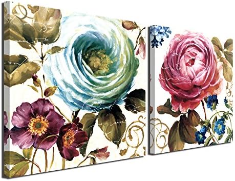 Gardenia Art - White Flowers in Blue Canvas Prints Wall Art Paintings Abstract Flowers for Girls' Women's Room Living Room Bedroom Decoration, 12x12 inch/Piece, 2 Panels