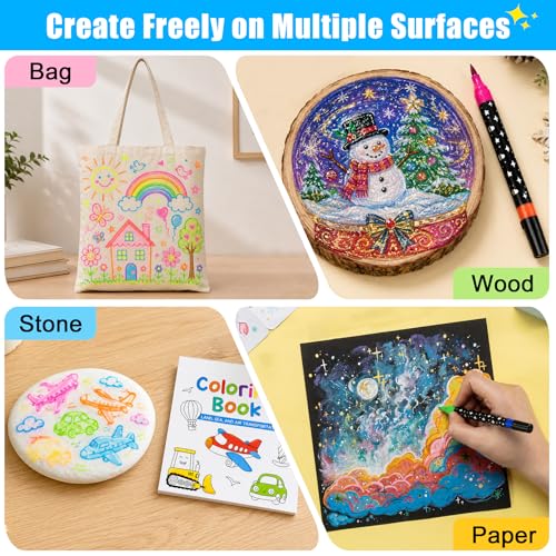 Zaztytoy Acrylic Glitter Markers 72 Colors, 36 Double-Ended Markers Kit with 2 Coloring Books, Painting Stone and DIY Bag, for Wood, Ceramic, Paper and Canvas