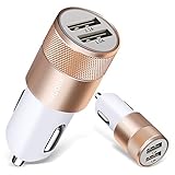 Car Charger, ShuoGe® 2.1A/24W 2-Port Smart USB Quick Charge Car Charger (Golden)