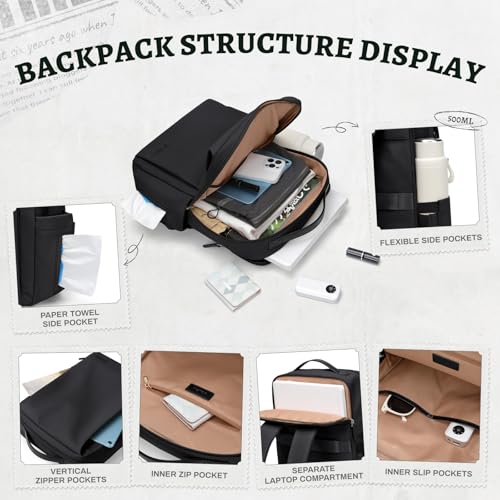 GOLF SUPAGS Women's and Men's PU Leather Backpack, Elegant 15.6 Inch Laptop Backpack, Multifunctional Water Resistant Travel Backpack for University, Work, Travel