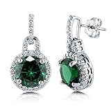 BERRICLE Sterling Silver Round Simulated Emerald Cubic Zirconia CZ Halo Women Fashion Stud Earrings