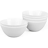 LaGlint 20 OZ Max White Opal Glass Cereal Bowl Set of 6, 6 inch Dishwasher & Microwave Safe Round Ribbed Bowls for Kitchen, Salad, Soup and Rice