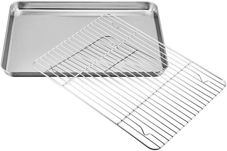 Baking Tray with Rack Set Stainless Steel Non-Stick Oven Sheet Pan with Drain Rack (S)
