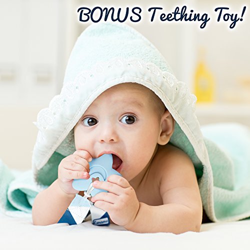 Liname Pacifier Clip for Boys with BONUS Teething Toy & eBook - 4 Pack Gift Packaging - Premium Quality & Unique Design - Pacifier Clips Fit ALL Pacifiers & Soothers - Perfect Baby Gift