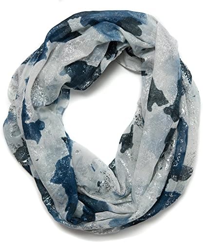 Free Spirit Abstract Flower Infinity Loop Around Scarf with Shine for Women &amp; Girls - Lightweight &amp; Versatile for all Seasons with 3 Colors - Perfect Gift (GLACIAL BLUE)
