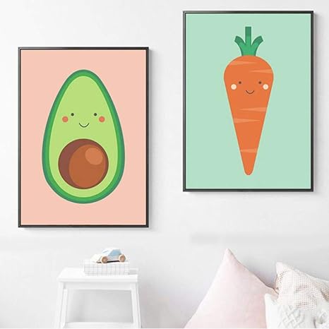 Amazon 北欧スタイルの壁アート写真漫画フルーツ野菜ポスターかわいい新鮮なキャンバスのリビングルームの家の装飾 50x70cmx2フレームなし ウォールステッカー オンライン通販
