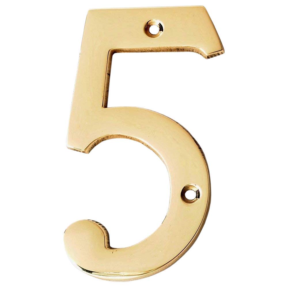 Motif 4-Inch Solid Brass Lacquered Polished Mailbox Numbers modern house numbers for outside House Numbers Address Sign For Door, Outdoor Decor (Number 5)