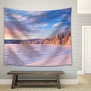 a Beautiful Lake in Finnish Lapland in Winter. Photographed at ã Ijã¤Jã¤Rvi at Sunset. - Fabric Wall Tapestry Home Decor - 51x60 inches