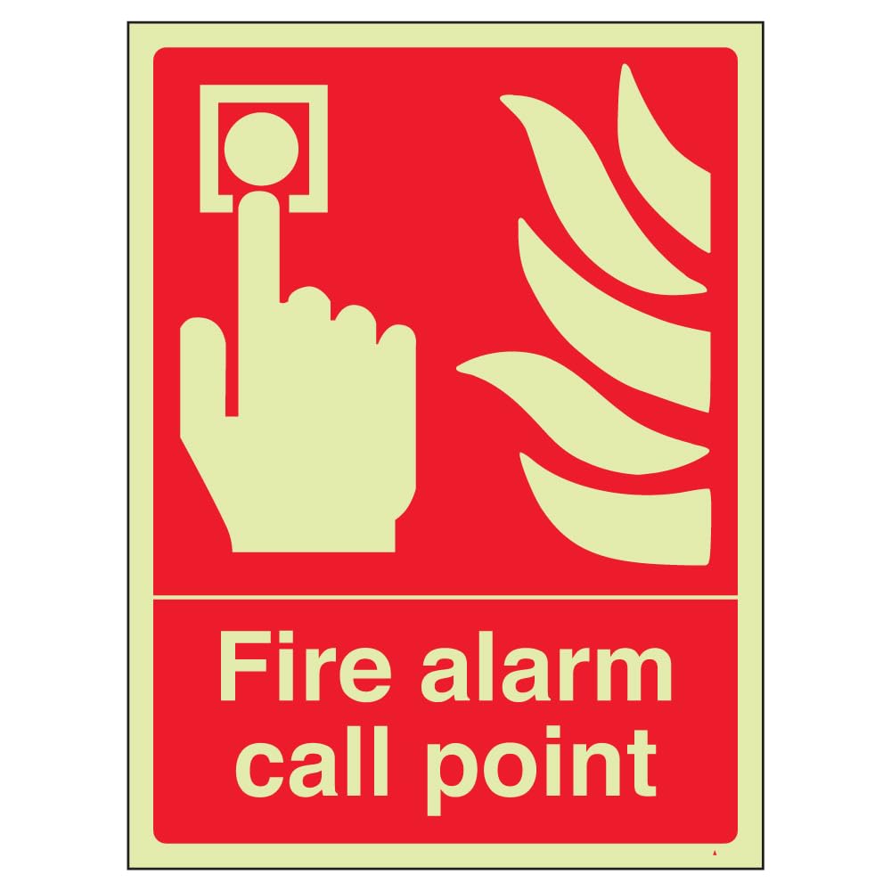 VSafety 13001AN-G "Fire Alarm Call Point" Equipment Sign, Glow In Dark, 1 mm Plastic, Portrait, 150 mm x 200 mm, Red โ image 1