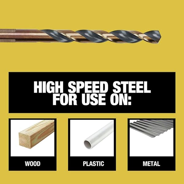 DEWALT DRILL BIT SET, 21 PC HIGH SPEED STEEL DEWALT BITS, BLACK AND GOLD OXIDE COATED, 135 DEGREE SPLIT POINT, 31 DEGREE HELIX (DWA1181)