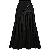 Verdusa Women's Western Rave Club Outfits Long Skirt Cowgirl Renaissance Asymmetrical Flowy Ruffle Vintage Boho Skirts