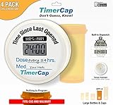 TimerCap (Stopwatch) - CVS & Walmart Style Pill Bottles (Qty 4 Large) Child Resistant