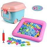 Juboury Play Sand and Sand Molds Kit - 4.4 lbs of Magic Sand with 91 Pcs Sand Molds, 1 Sand Tray, 1 Storage Box, Non-Toxic Sand Play Set for Kids