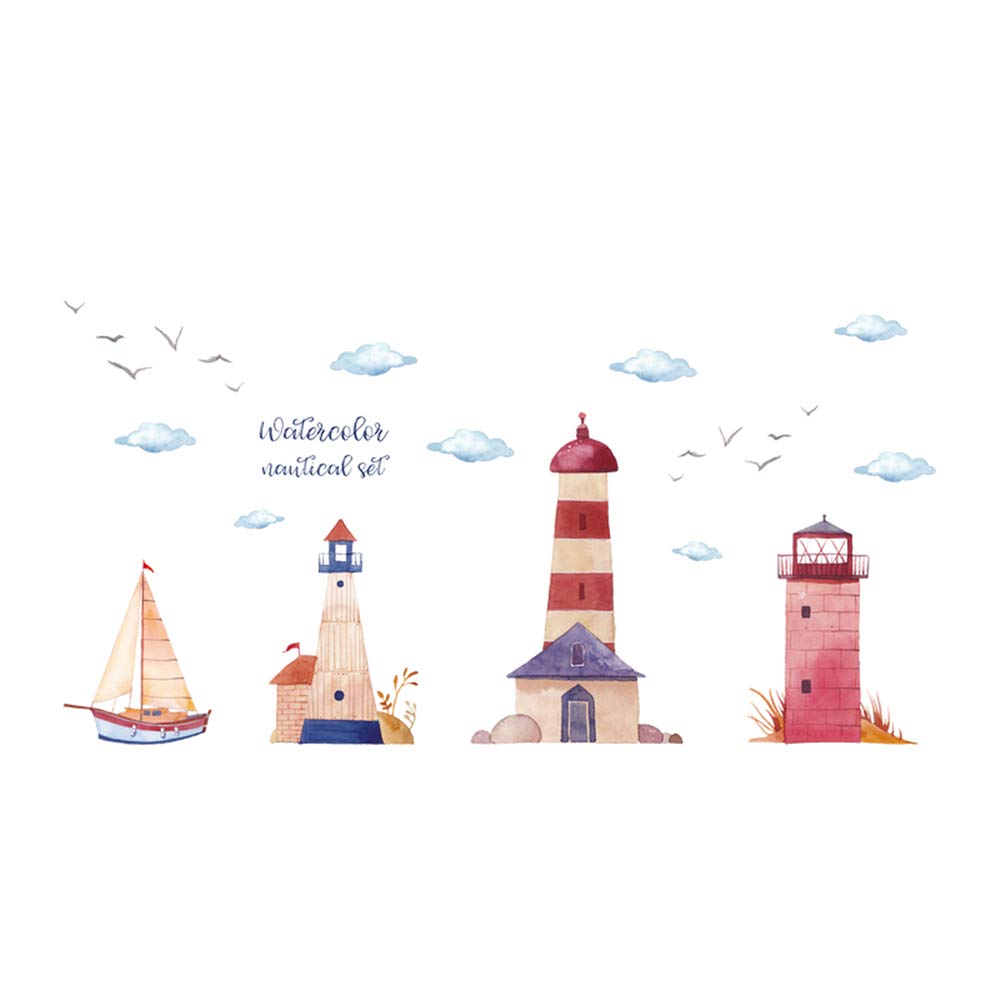 ufengke Seaside Lighthouses Wall Stickers Sailboat Nautical Removable Wall Decals Art Decor for Kids Bedroom Living Room