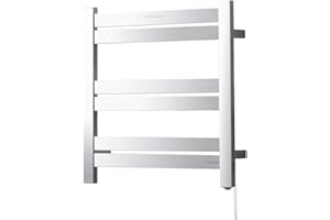 SHARNDY Towel Warmer Brushed Nickel for Bathroom Wall Mounted Drying Rack Plug-in Electric Heated Towel Rack Stainless Steel Square 6 Bars Bath Towel Heater ETW84-4 80W 20.87x20.47x4.13 inches