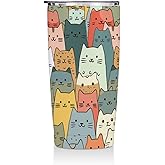 Cute Cat 20 oz Tumbler, Funny Cats Stainless Steel Insulated Water Bottle, Cats Themed Insulated Travel Coffee Mugs, Cat Lover Gifts for Women Girls Mom Christmas Birthday Present
