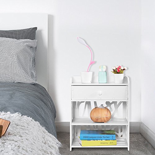 Finether Modern Night Stand Waterproof Wood Plastic Composite End Table Display Bedside Table Furniture Storage Shelf with Removable Drawer for Bedroom and Living Room, White - Thumbnail 5