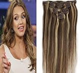 Emosa 100% Real Full Head Remy Human Hair Clip In Extensions #4/613 Medium Brown Mixed With Light blonde Silky Soft