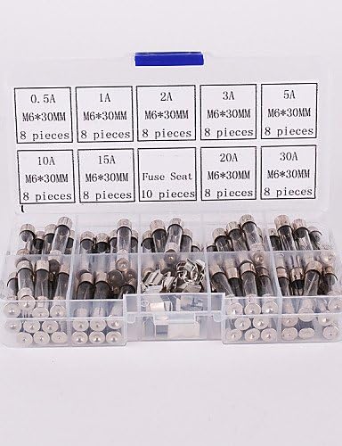 BPZKIWE Iztoss 72pcs 6x30mm Fast-blow Glass Fuses Quick Blow Car Glass Tube Fuses Assorted Kit fuse seat #-6038