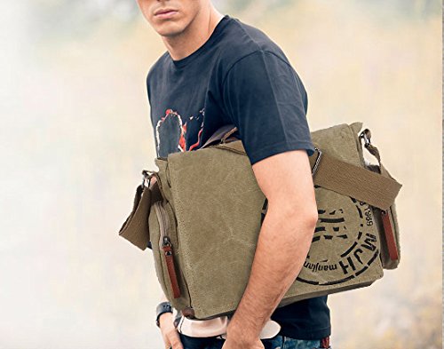 Ecokaki(TM) Casual Business Canvas Shoulder Bookbag Hiking Satchel Messenger Handbag Laptop Crossbody Tote Bag, Army Green