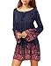 YesFashion Women Bohemian Floral Printed Ethnic Loose Casual Dress Navy Blue S