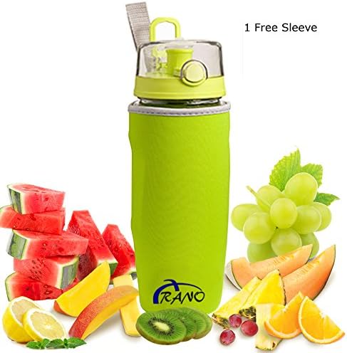 Arano 32 OZ BPA-Free Fruit Infuser Water Bottle, shatter and chemical-resistant Tritan with button flip-top and long infuser for daily hydration Gym Sports Camping uses, Water flavoring - Green
