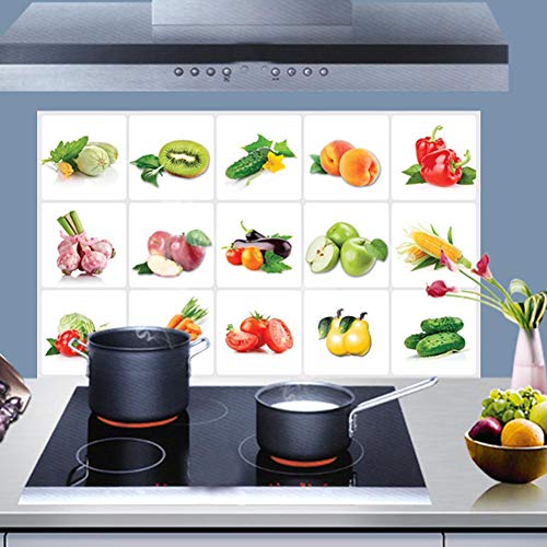 BIBITIME Vegetables Fruits Kitchen Wall Tile Oil Proof Sticker Kiwifruit Cucumber Pepper Onion Eggplant Apple Corn Carrot Tomatoes Pear Decor Decal Peel and Stick for Dining Room Restaurant - Thumbnail 5