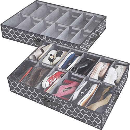 Shoe Organizer Under Bed Adjustable Dividers, Shoes Storage Containers