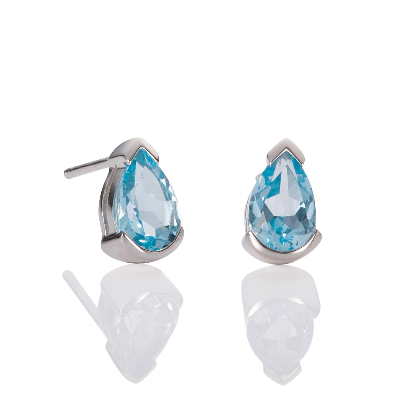 Namana 925 Sterling Silver Earrings for Women with Blue Topaz Gemstones, Natural Gemstone Earrings for Women, 925 Sterling Silver Stud Earrings for Women with Pear-Shaped Blue Topaz Gems