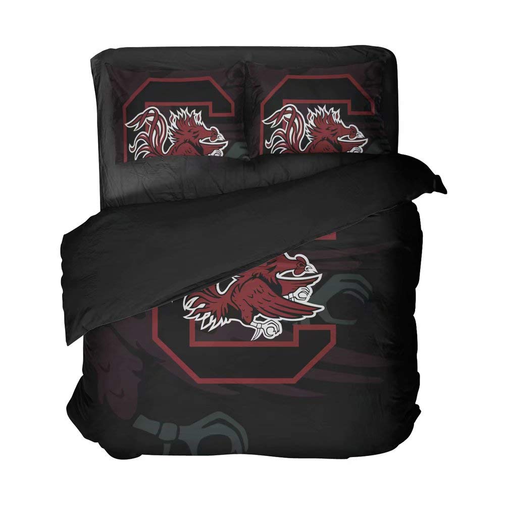Wowdm South Carolina Men's Football Bedding Set Queen/Full Ultra Soft Flat Sheet,Lightweight Duvet Cover with 3 Pieces 4 Pieces for Bedroom,Dorm(Full 3pcs)