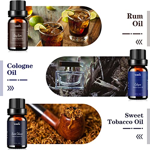 Essential Oils Set, Men Scents Fragrance Oil Essential Oils for Diffuser, Massage, Soap & Candle Making Scents - Sandalwood, Cedar, Cologne, Sweet Tobacco, Rum, Cedar & Vetiver Oils, 6x10ml
