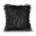 Phantoscope Faux Fur Pillow Cover Fluffy Throw Pillow Mongolian Luxury Fuzzy Pillow Case Cushion Cover for Bedroom and Couch,Black 18 x 18 Inches
