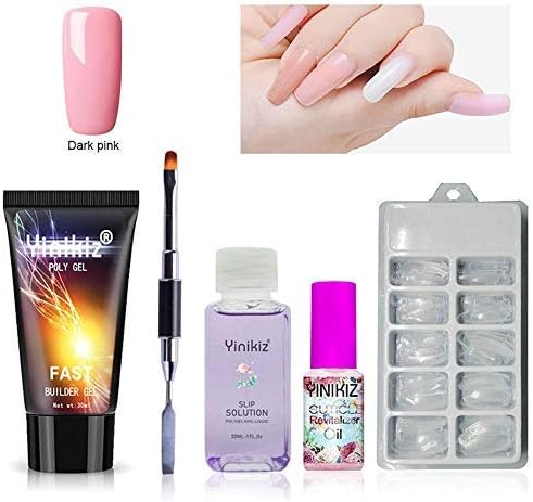 OKMINIOK Poly Gel Nail Art Kit, leegoal 5 Pcs Nail Extension Set Quick Builder Tool, Poly Gel 30G + Slip Solution Nail Liquid 30ML + Nail Nutrition Oil + Nail Tips + Double-ended Nail Brush