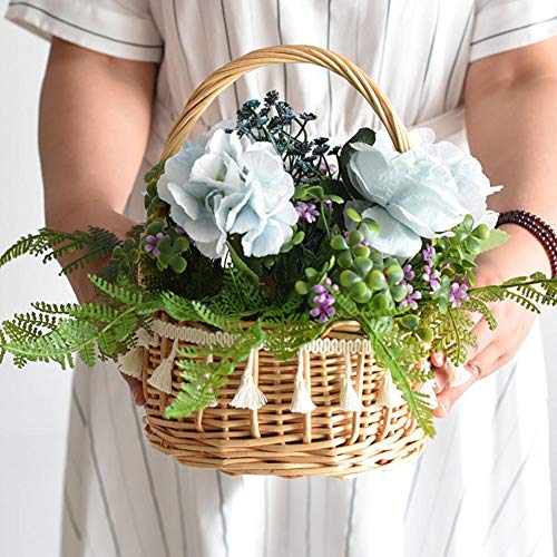 Ladeyi Handmade Classic Flower Girl Basket Natural Burlap with Lace Basket Tassel Portable Flower Basket Flower Basket Flower Basket Flower Decorated for Wedding - Thumbnail 3