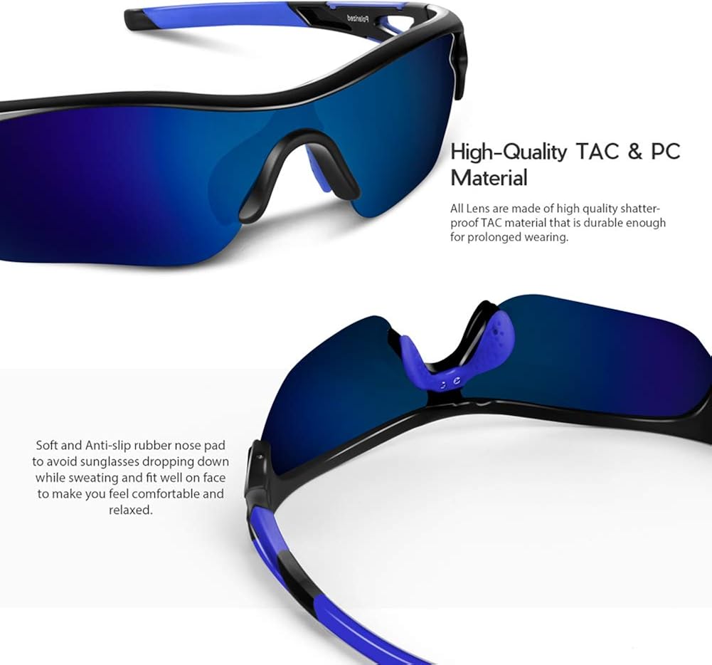 BEACOOL Polarized Sports Sunglasses for Men Women Youth TAC Glasses UV400 Protection Cycling Running Driving Fishing Golf Motorcycle Baseball,Black Blue - Image 4