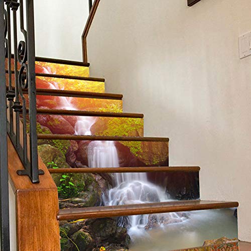 xxiaoTHAWxe 6Pcs 3D Waterproof DIY Forest Waterfall Stairs Staircase Stickers Home Decor - Multicolor