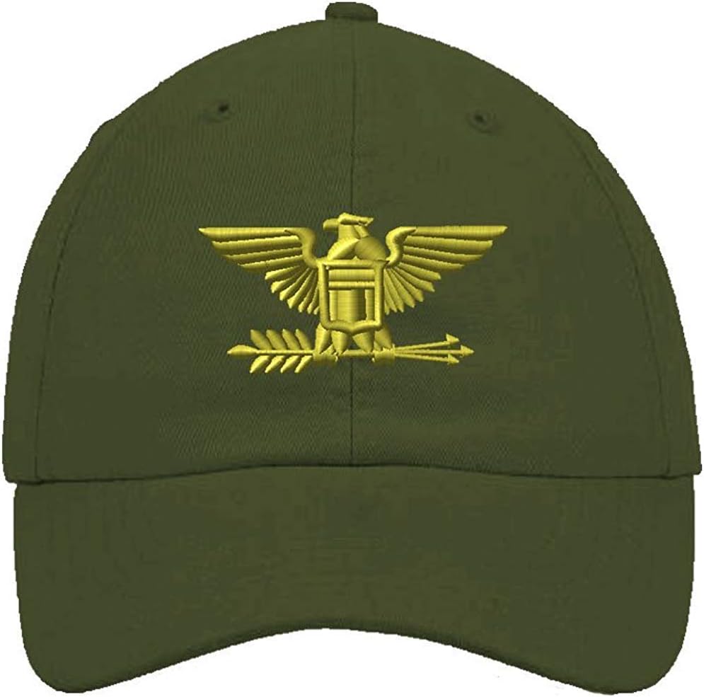 Military Colonel Embroidered Soft Unstructured Adjustable Hat Cap Olive Green