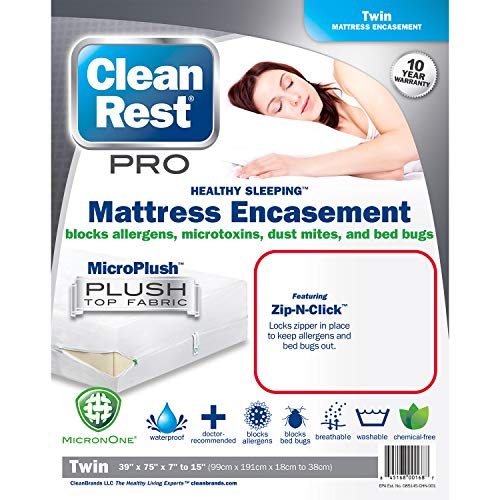 Clean Rest Pro Waterproof, Allergy and Bed Bug Blocking Mattress Encasement, Twin