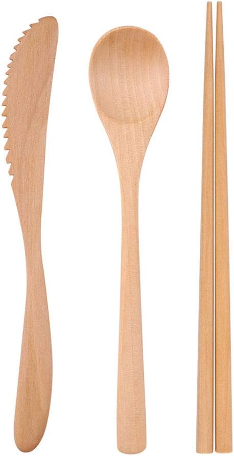 Wenquan,2 sets of creative household cutlery spoon wooden spoon chopsticks set(color:Knife chopsticks)