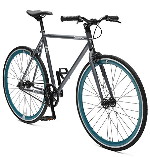 Retrospec Bicycles Mantra V2 Single Speed Fixed Gear Bicycle, Graphite/Teal, 53cm/Medium - Thumbnail 2