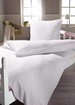 Rally Fashion Mikrofaser Seersucker Uni Bettwäsche, 135 x 200 cm + 80 x 80 cm Weiß