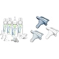 Dr. Brown's Anti-Colic Breast to Bottle Feeding Set with Slow Flow Nipples, Travel Caps & HappyPaci 100% Silicone Pacifier 0-6m, BPA Free, White, Blue, Light Blue, 3 Count (Pack of 1)