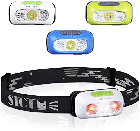 STCT Headlight, IPX6 Waterproof Headlights Led, Rechargeable Headlamp with Red Light, Kids Headlamp for Reading, Running, cycling - White