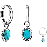 Two Way Wear 18k Plate 925 Sterling Silver Hoop Earrings for Women with Blue Oval Char (Hoop Dia:0.5in)
